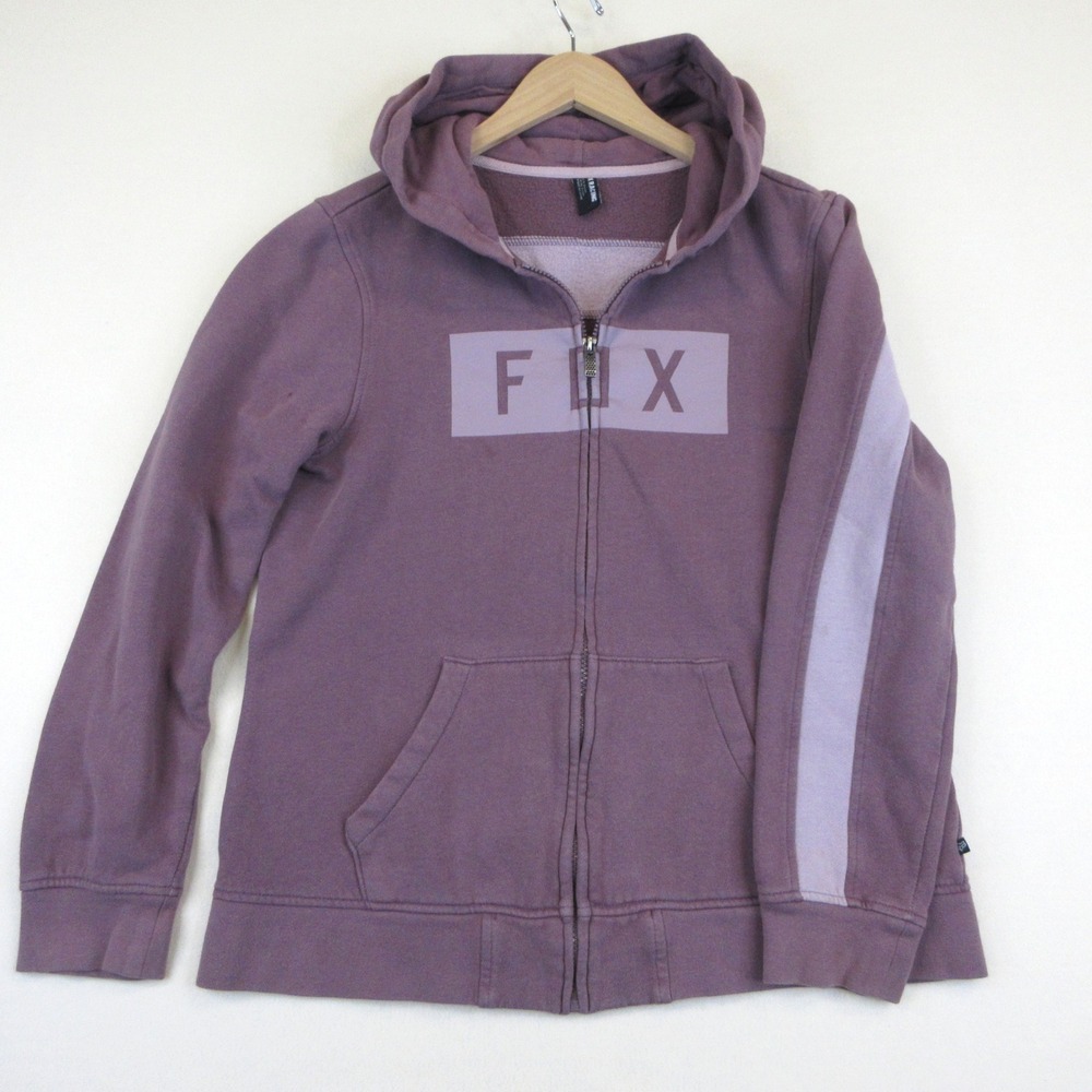 Fox Racing Hoodie Womens S Mauve Full‎ Zip Up Sweatshirt Graphic Stripe Fleece